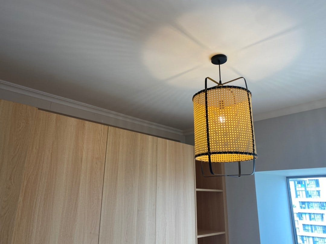 Rattan Cane Pendant Light | Handmade Metal Frame | Black, 40cm Diameter