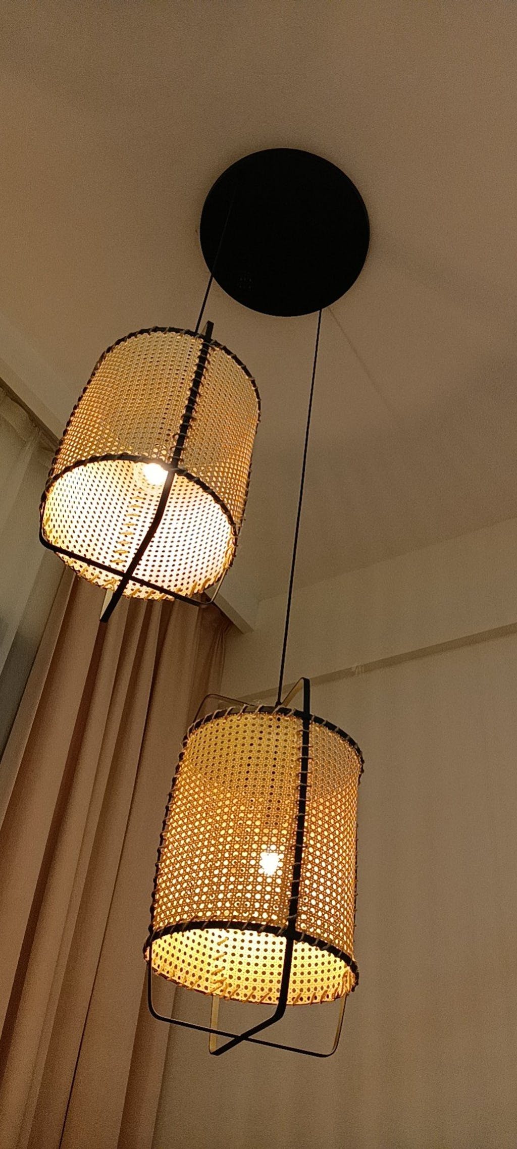 Rattan Cane Pendant Light | Handmade Metal Frame | Black, 40cm Diameter