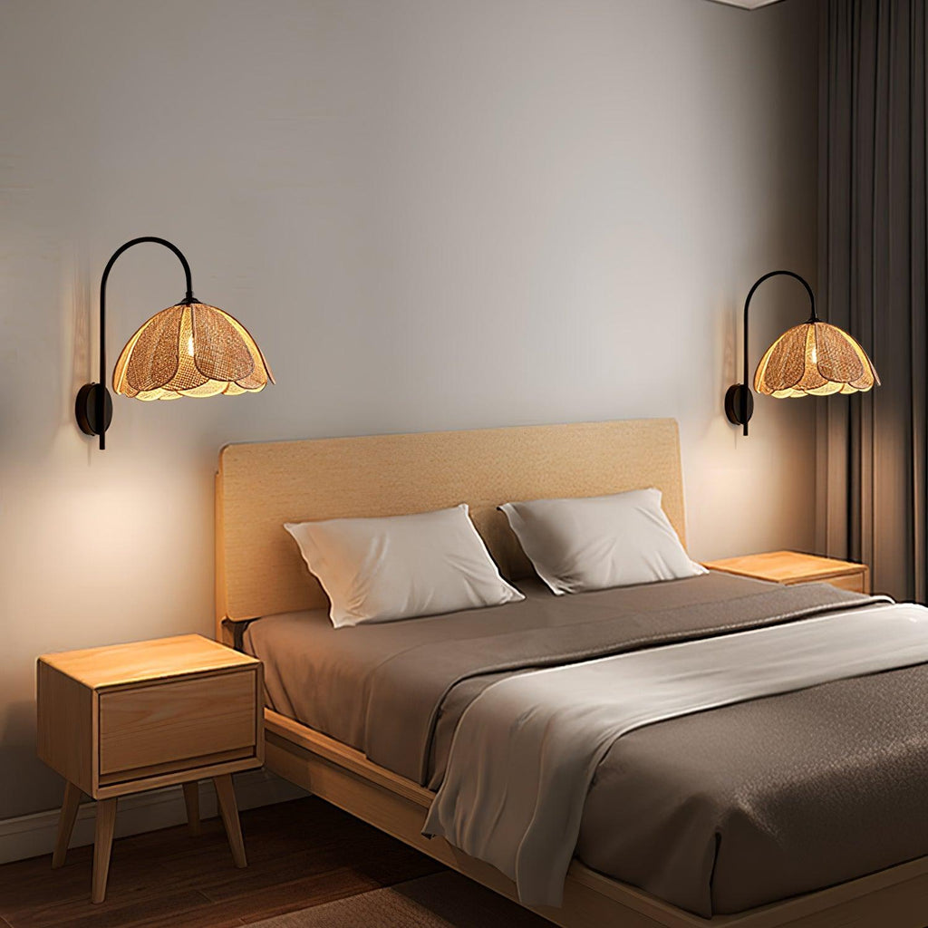 Rattan Petal Wall Lamp | Natural Rattan & Metal | Set of 2