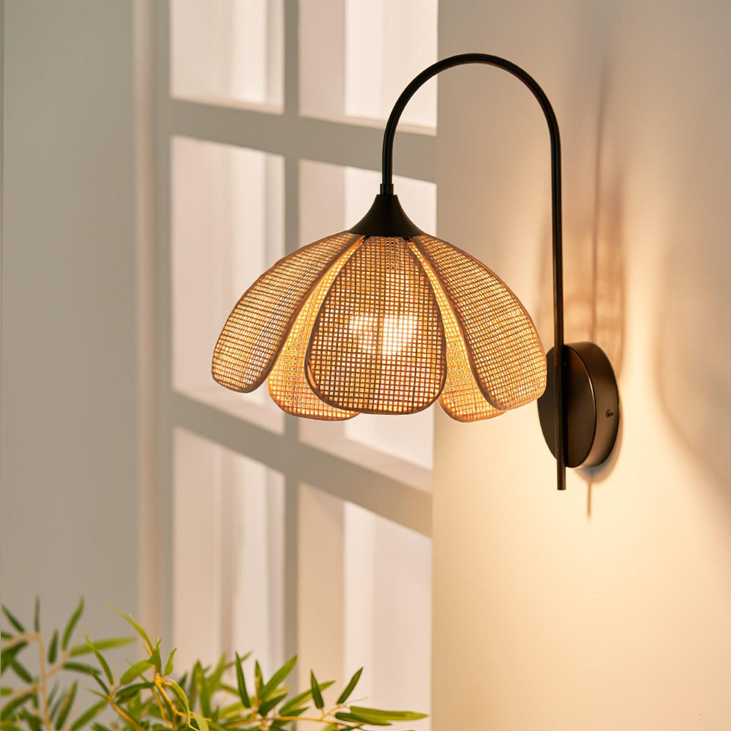 Rattan Petal Wall Lamp | Natural Rattan & Metal | Set of 2