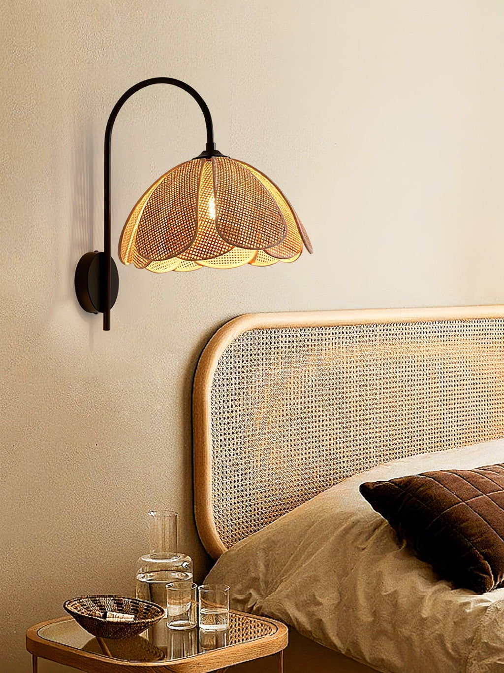 Rattan Petal Wall Lamp | Natural Rattan & Metal | Set of 2