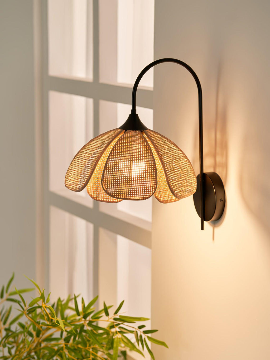 Rattan Petal Wall Lamp | Natural Rattan & Metal | Set of 2