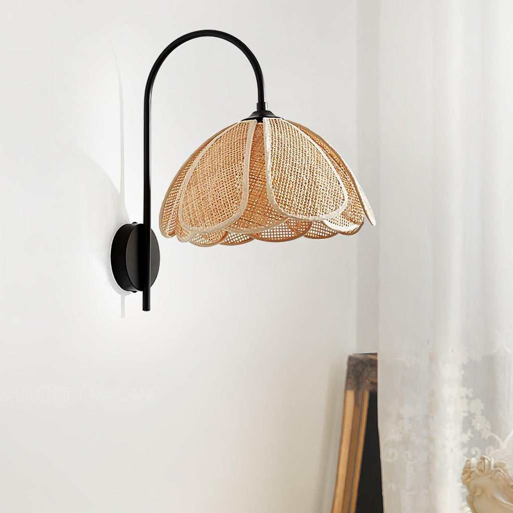 Rattan Petal Wall Lamp | Natural Rattan & Metal | Set of 2