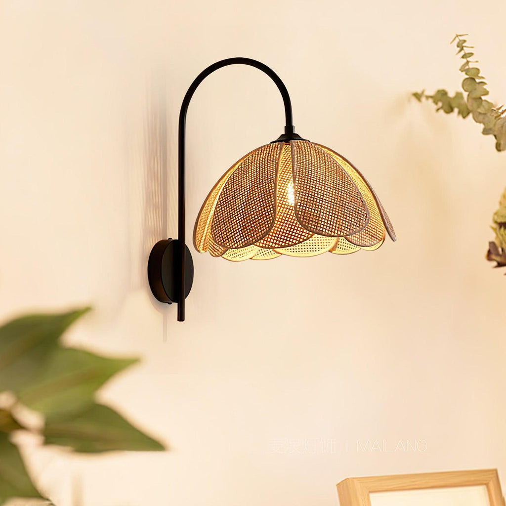 Rattan Petal Wall Lamp | Natural Rattan & Metal | Set of 2