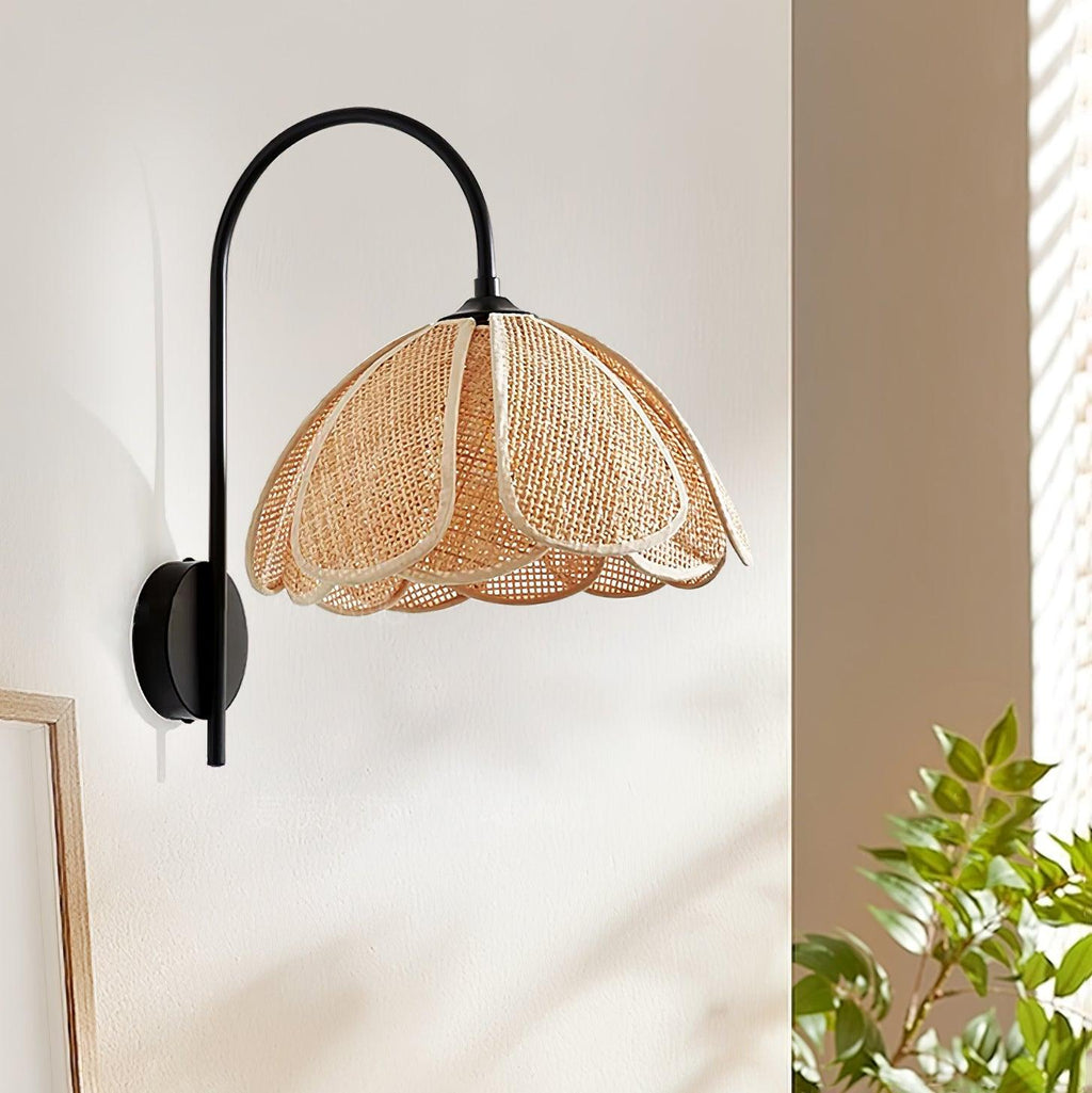 Rattan Petal Wall Lamp | Natural Rattan & Metal | Set of 2