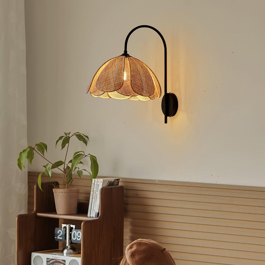 Rattan Petal Wall Lamp | Natural Rattan & Metal | Set of 2
