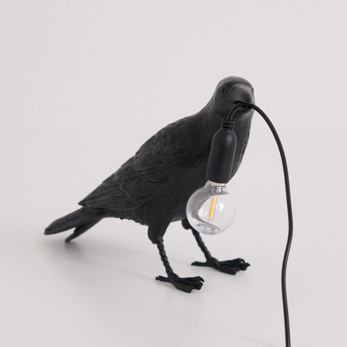 Raven Table Lamp | Resin Sculpture with Edison Bulb | Black and White