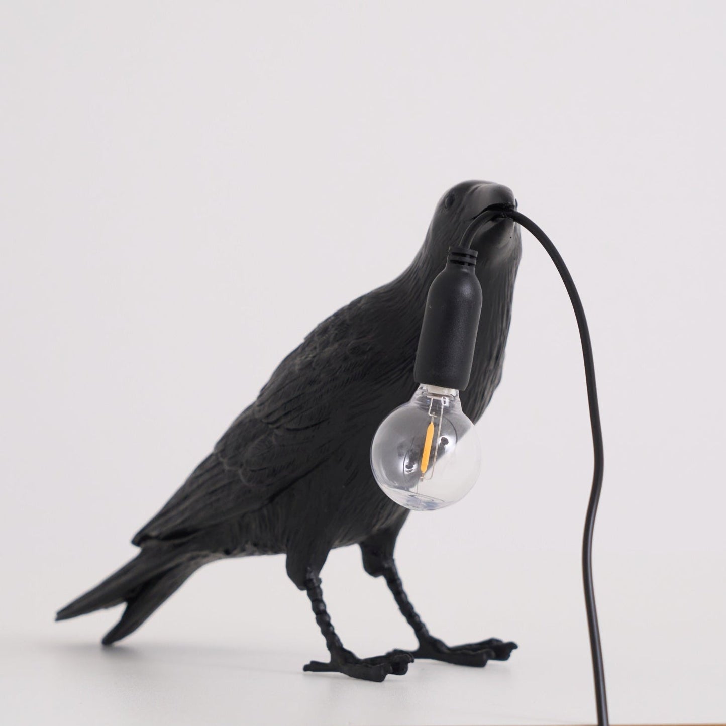 Raven Table Lamp | Resin Sculpture with Edison Bulb | Black and White