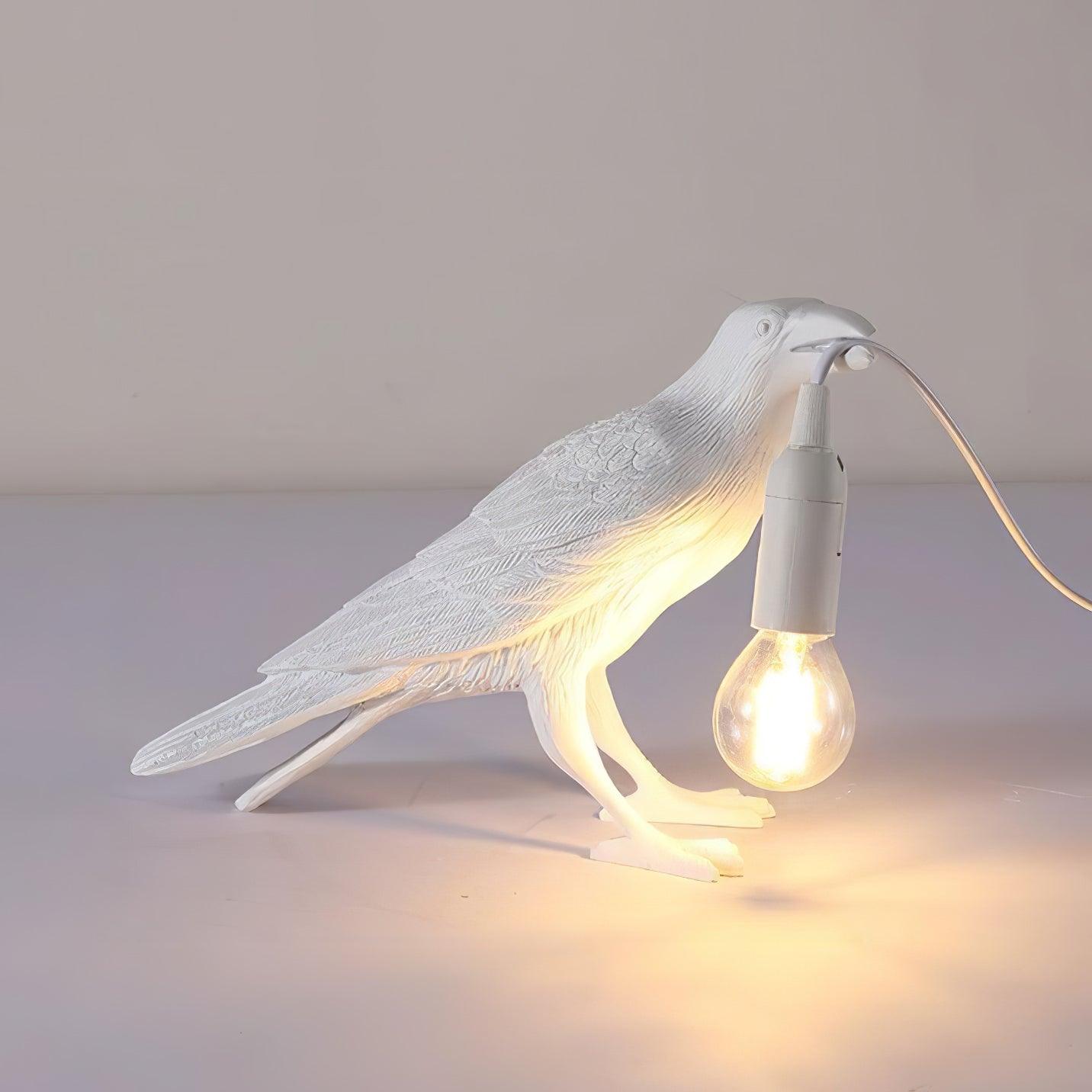 Raven Table Lamp | Resin Sculpture with Edison Bulb | Black and White