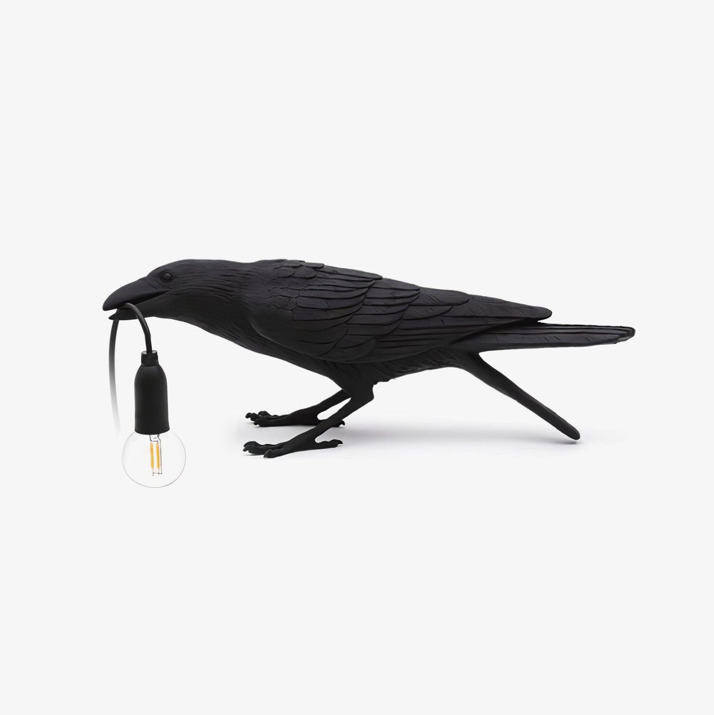 Raven Table Lamp | Resin Sculpture with Edison Bulb | Black and White