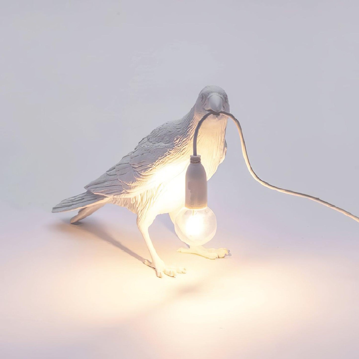 Raven Table Lamp | Resin Sculpture with Edison Bulb | Black and White