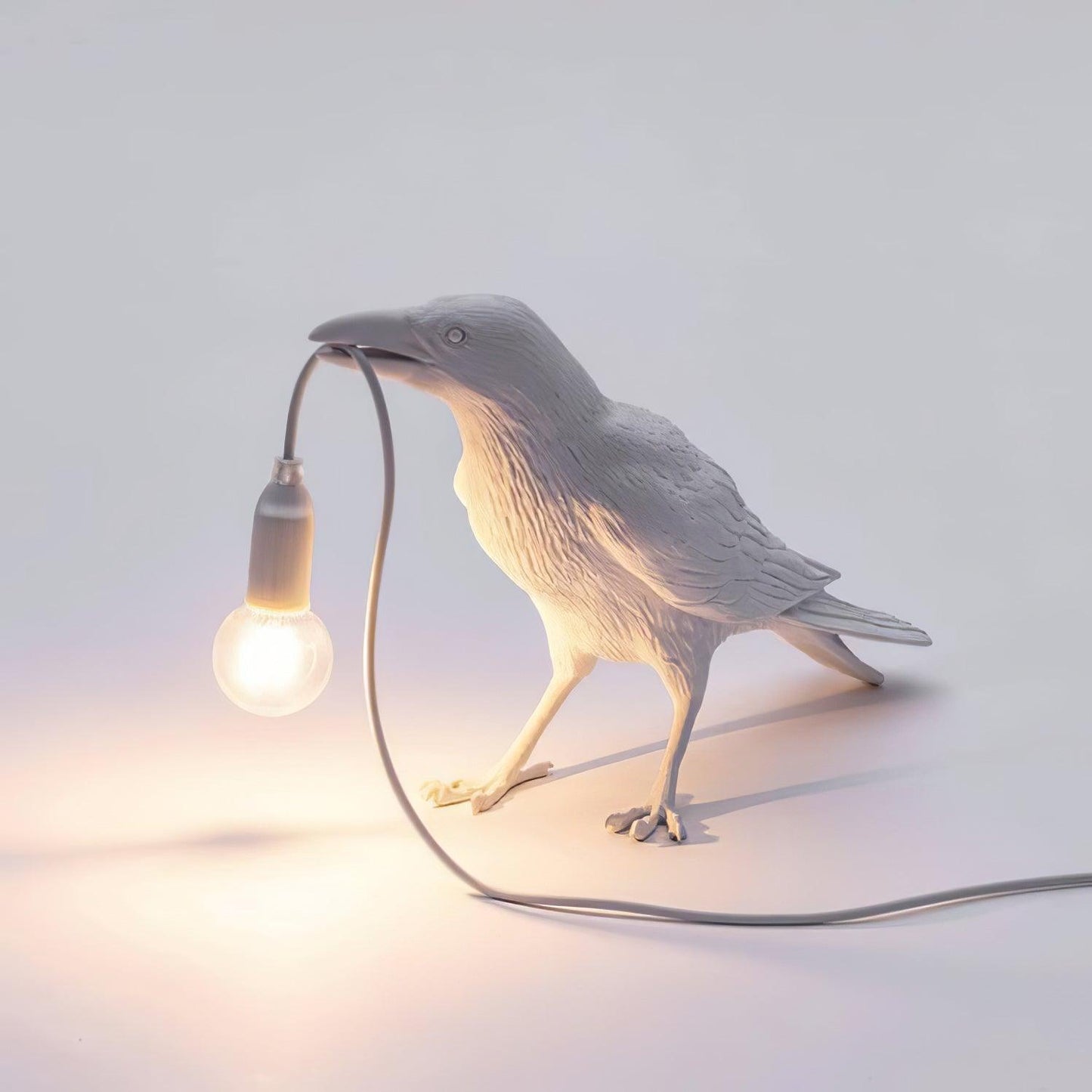 Raven Table Lamp | Resin Sculpture with Edison Bulb | Black and White