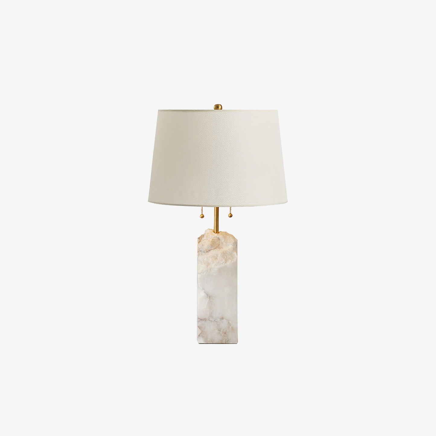 Alabaster Table Lamp | Hand-Hewn Alabaster & Metal | White Shade, 55cm