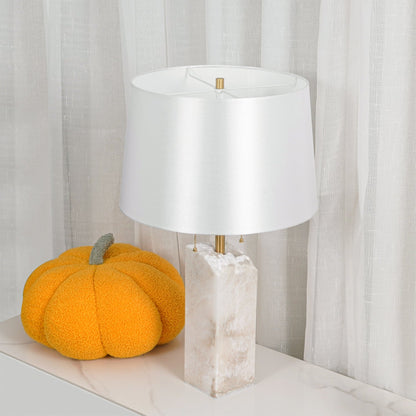 Alabaster Table Lamp | Hand-Hewn Alabaster & Metal | White Shade, 55cm