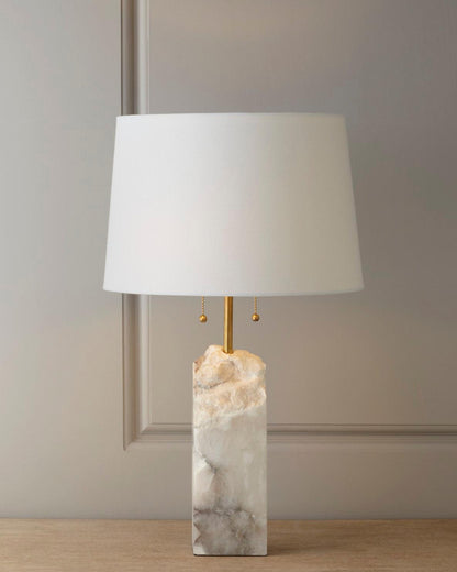 Alabaster Table Lamp | Hand-Hewn Alabaster & Metal | White Shade, 55cm