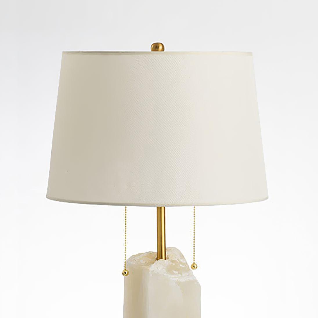 Alabaster Table Lamp | Hand-Hewn Alabaster & Metal | White Shade, 55cm