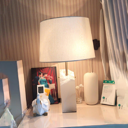 Alabaster Table Lamp | Hand-Hewn Alabaster & Metal | White Shade, 55cm