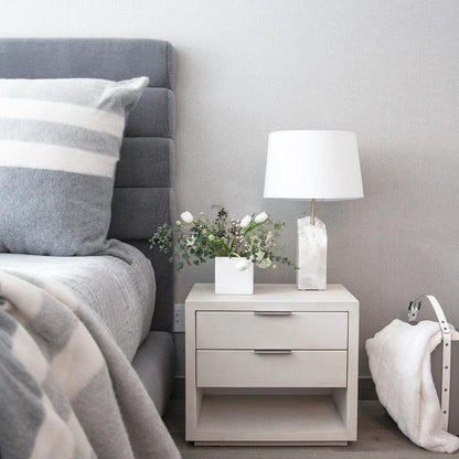 Alabaster Table Lamp | Hand-Hewn Alabaster & Metal | White Shade, 55cm
