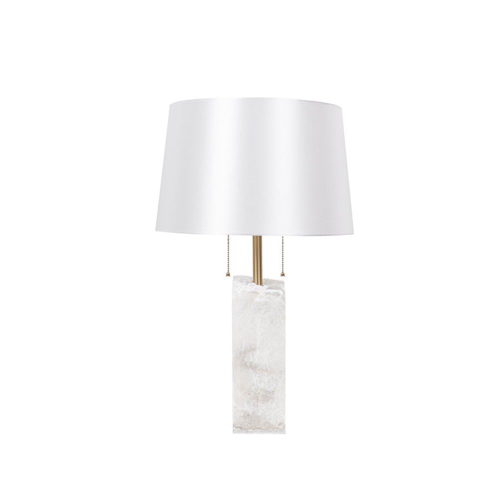 Alabaster Table Lamp | Hand-Hewn Alabaster & Metal | White Shade, 55cm