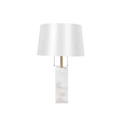 Alabaster Table Lamp | Hand-Hewn Alabaster & Metal | White Shade, 55cm