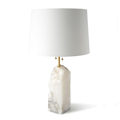 Alabaster Table Lamp | Hand-Hewn Alabaster & Metal | White Shade, 55cm
