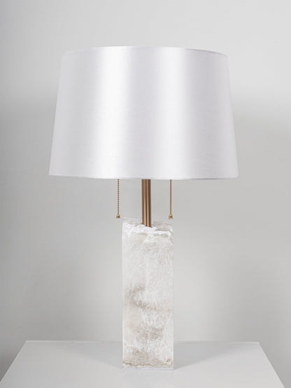 Alabaster Table Lamp | Hand-Hewn Alabaster & Metal | White Shade, 55cm
