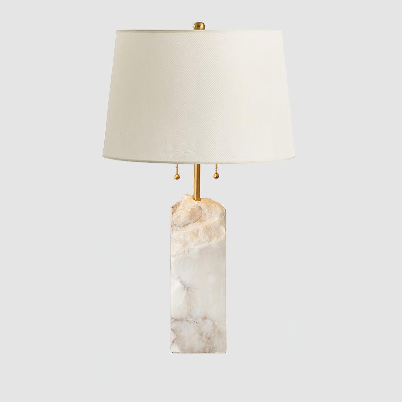Alabaster Table Lamp | Hand-Hewn Alabaster & Metal | White Shade, 55cm