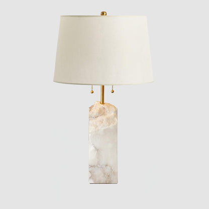 Alabaster Table Lamp | Hand-Hewn Alabaster & Metal | White Shade, 55cm