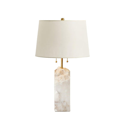 Alabaster Table Lamp | Hand-Hewn Alabaster & Metal | White Shade, 55cm