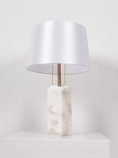 Alabaster Table Lamp | Hand-Hewn Alabaster & Metal | White Shade, 55cm