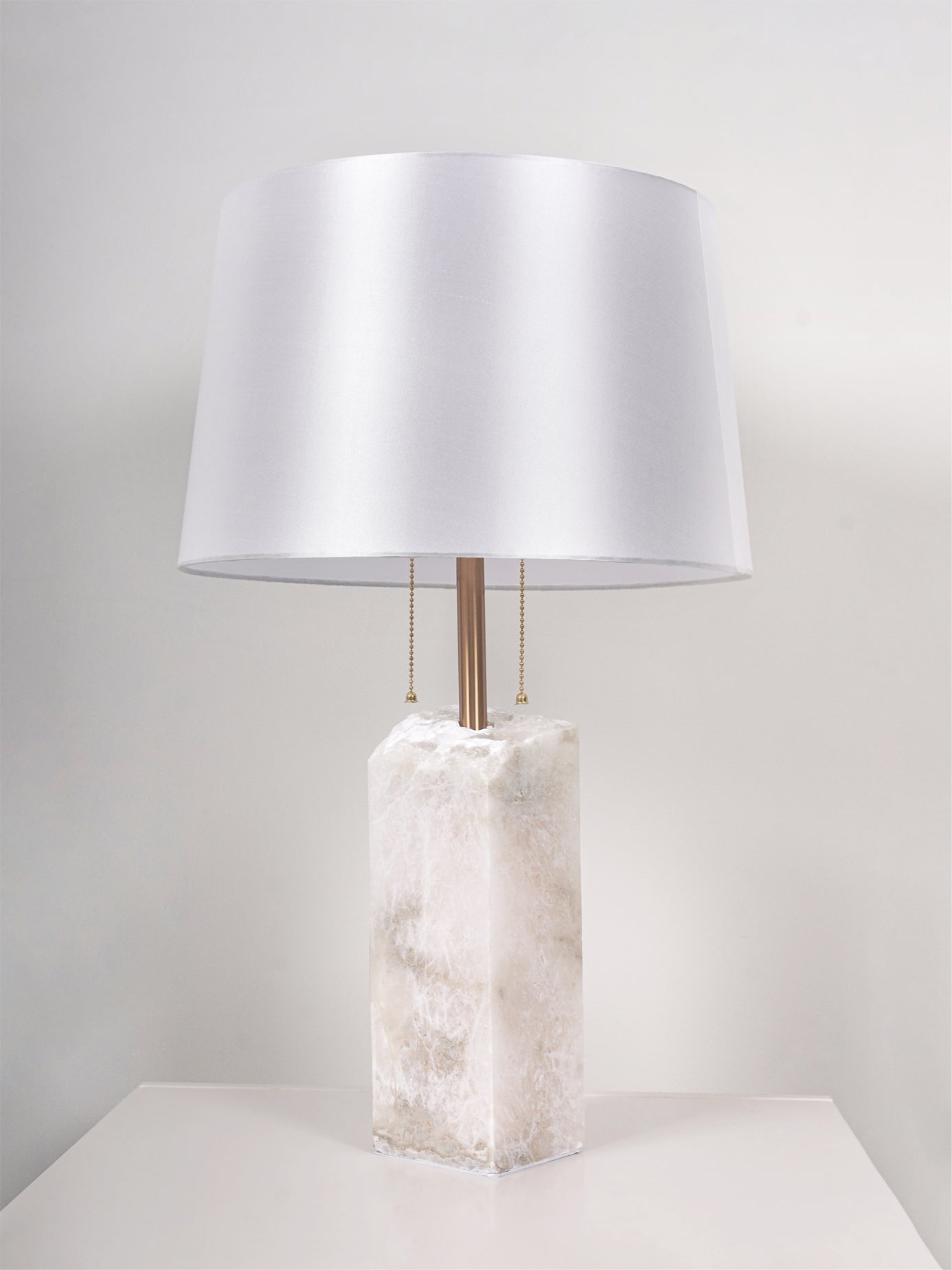 Alabaster Table Lamp | Hand-Hewn Alabaster & Metal | White Shade, 55cm