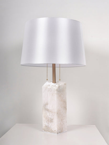 Alabaster Table Lamp | Hand-Hewn Alabaster & Metal | White Shade, 55cm