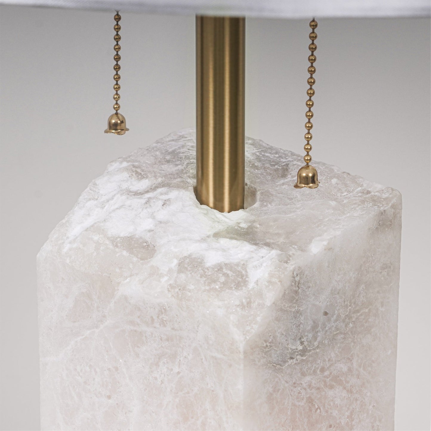 Alabaster Table Lamp | Hand-Hewn Alabaster & Metal | White Shade, 55cm