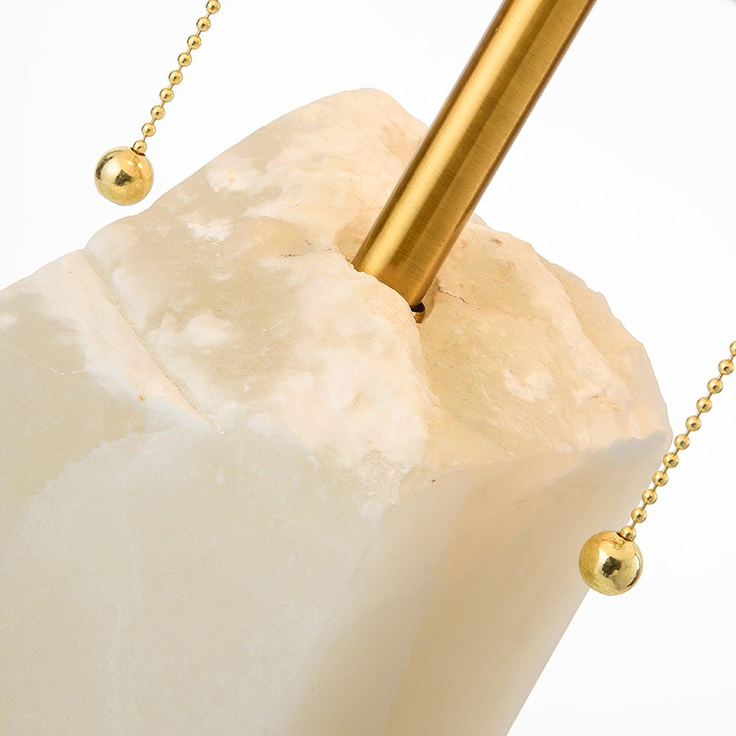 Alabaster Table Lamp | Hand-Hewn Alabaster & Metal | White Shade, 55cm