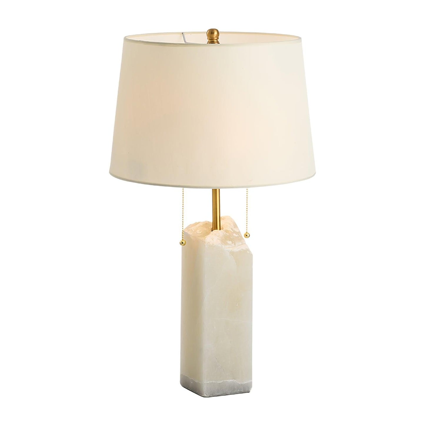 Alabaster Table Lamp | Hand-Hewn Alabaster & Metal | White Shade, 55cm