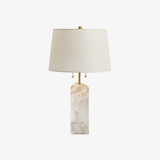 Alabaster Table Lamp | Hand-Hewn Alabaster & Metal | White Shade, 55cm