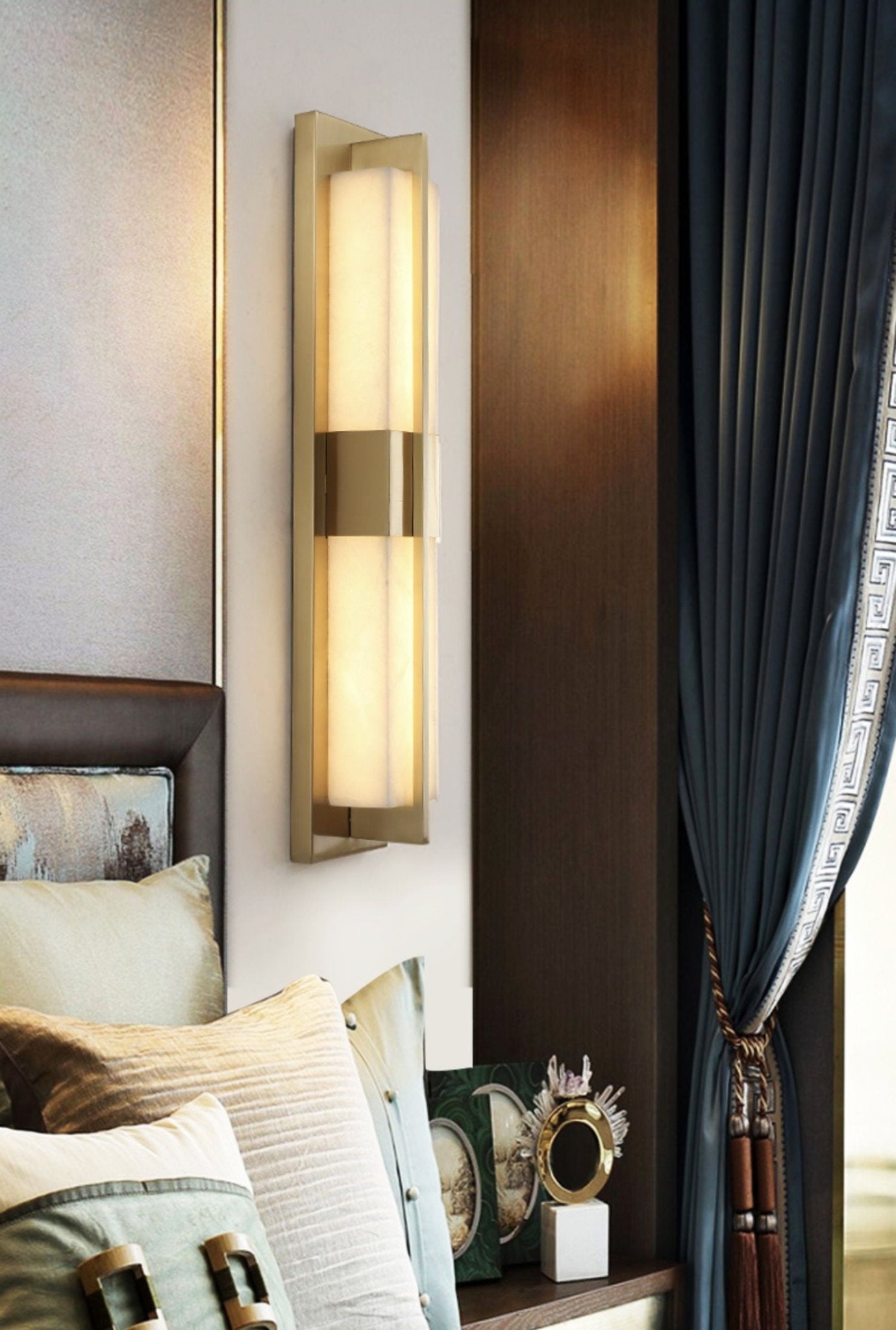 Rectangular Wall Sconce | Alabaster & Brass | Set of 2