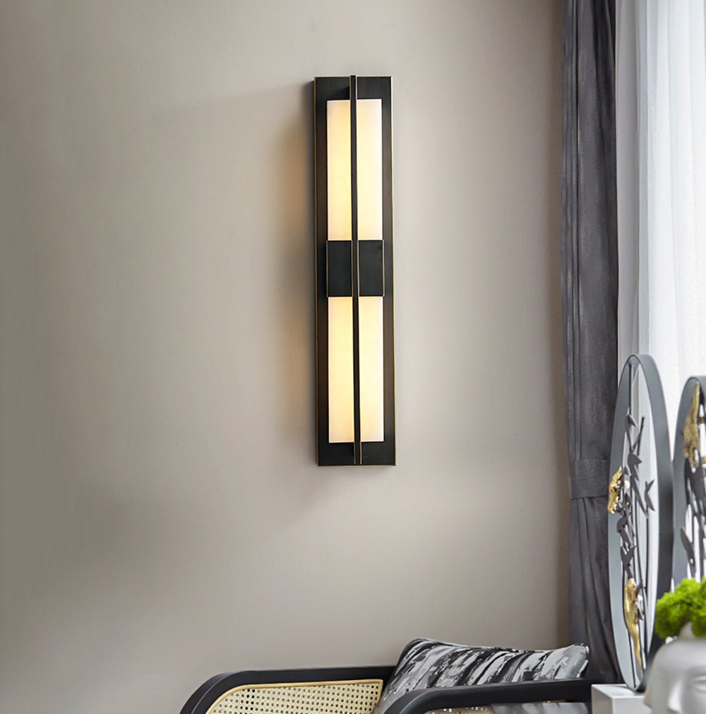 Rectangular Wall Sconce | Alabaster & Brass | Set of 2