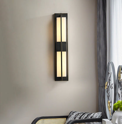 Rectangular Wall Sconce | Alabaster & Brass | Set of 2