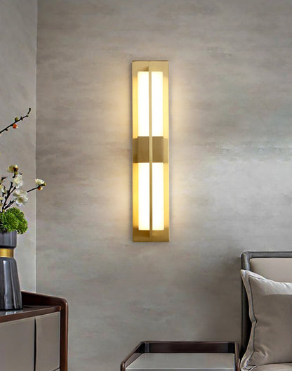 Rectangular Wall Sconce | Alabaster & Brass | Set of 2