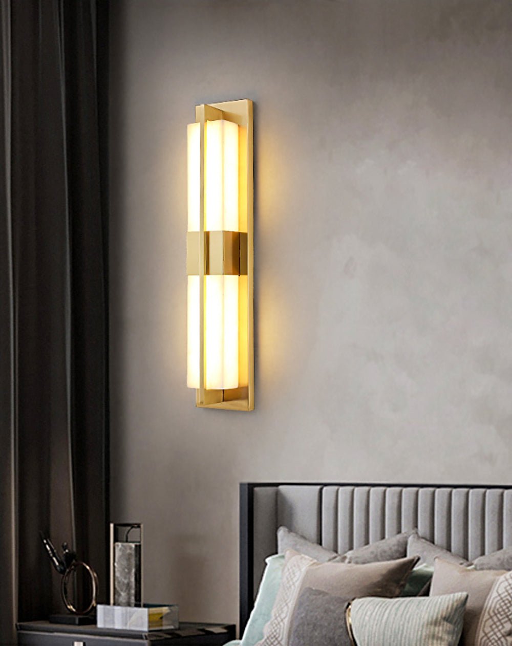Rectangular Wall Sconce | Alabaster & Brass | Set of 2