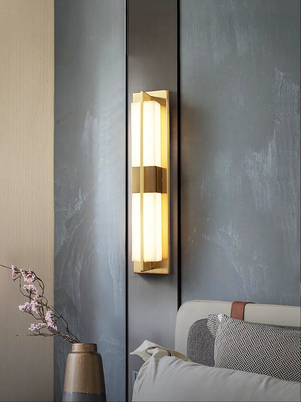 Rectangular Wall Sconce | Alabaster & Brass | Set of 2