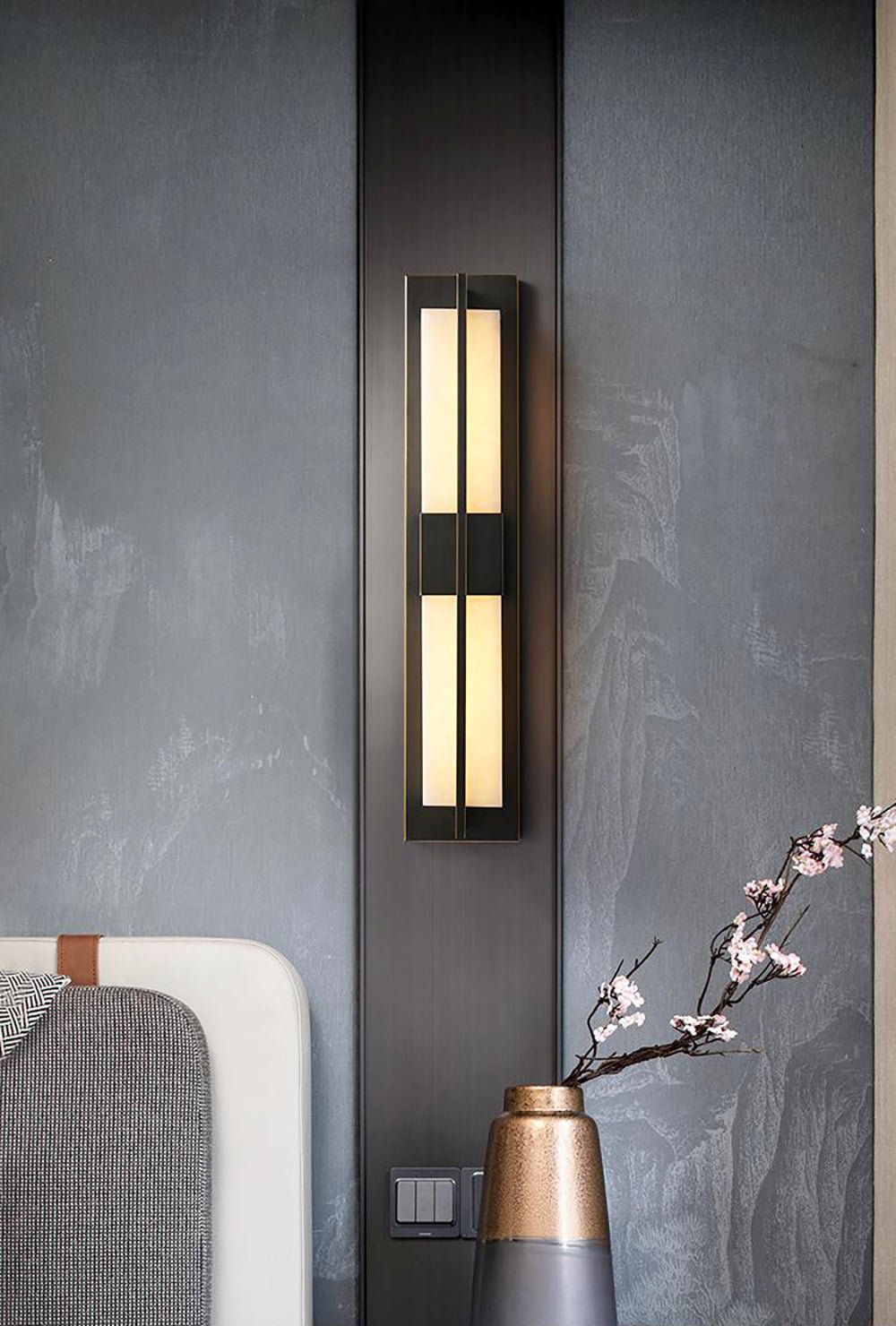 Rectangular Wall Sconce | Alabaster & Brass | Set of 2