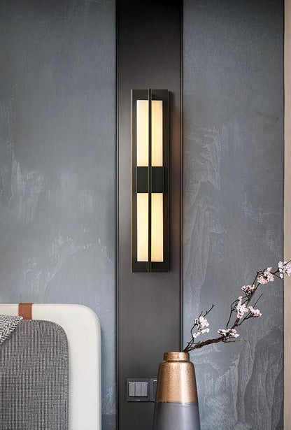 Rectangular Wall Sconce | Alabaster & Brass | Set of 2