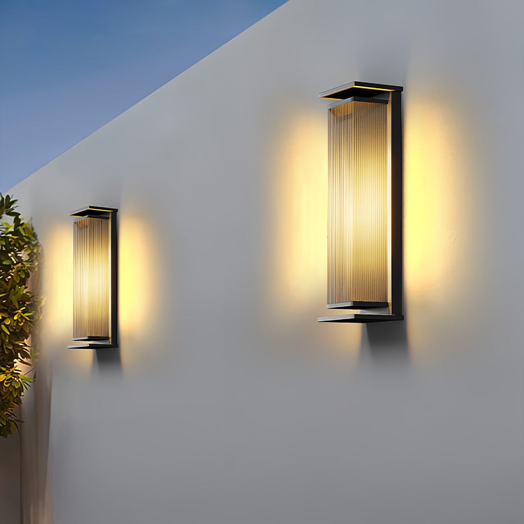 Rectangular Solar Outdoor Wall Lamp | Stainless Steel & Acrylic | Set of 2