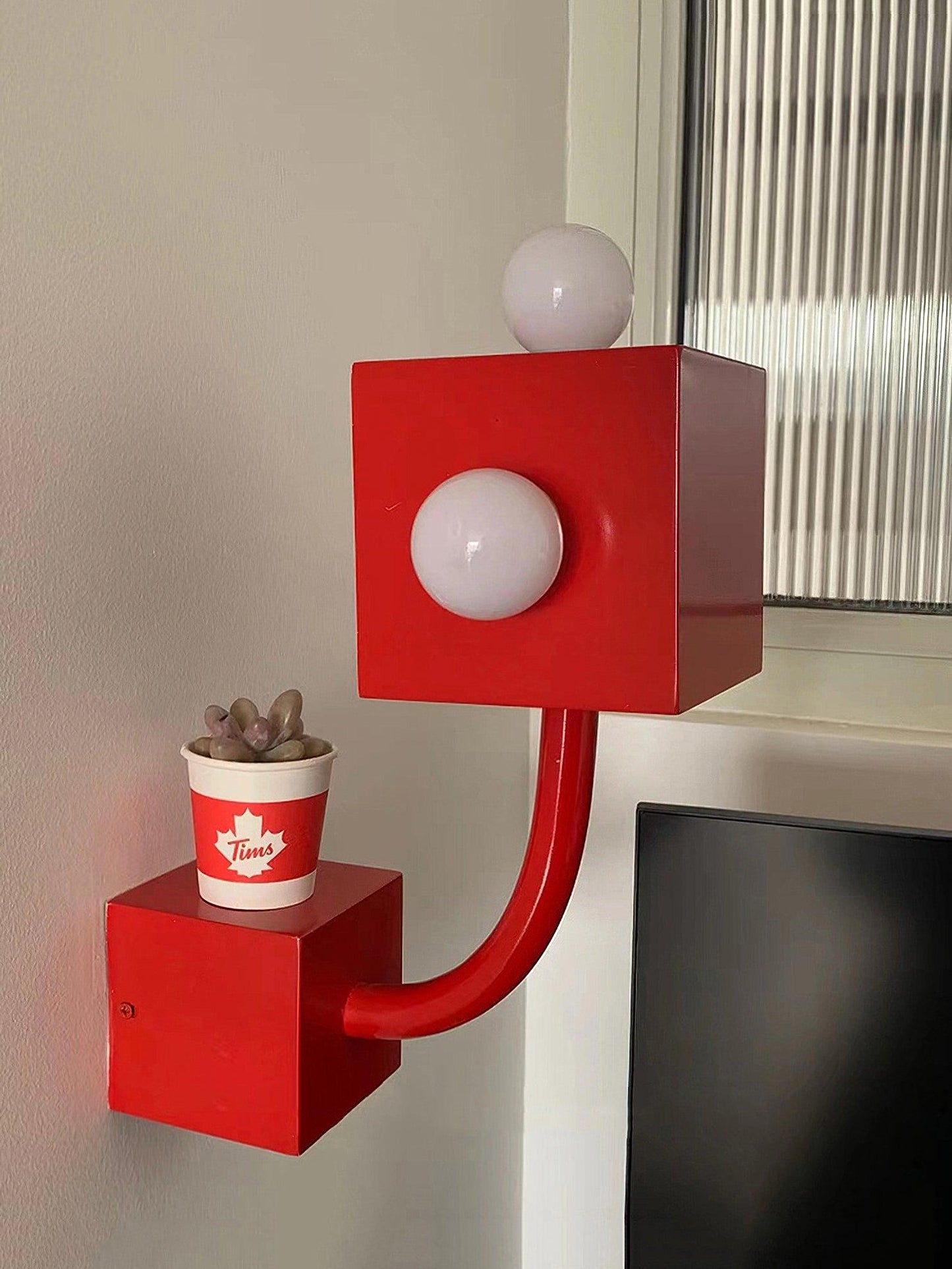 Red Cube Wall Lamp | High-Quality Iron | 24.5cm Diameter