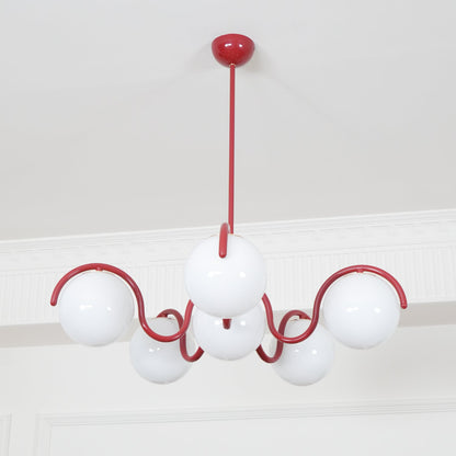 Reedway Linear Chandelier | Metal Frame | 6 White Glass Globes