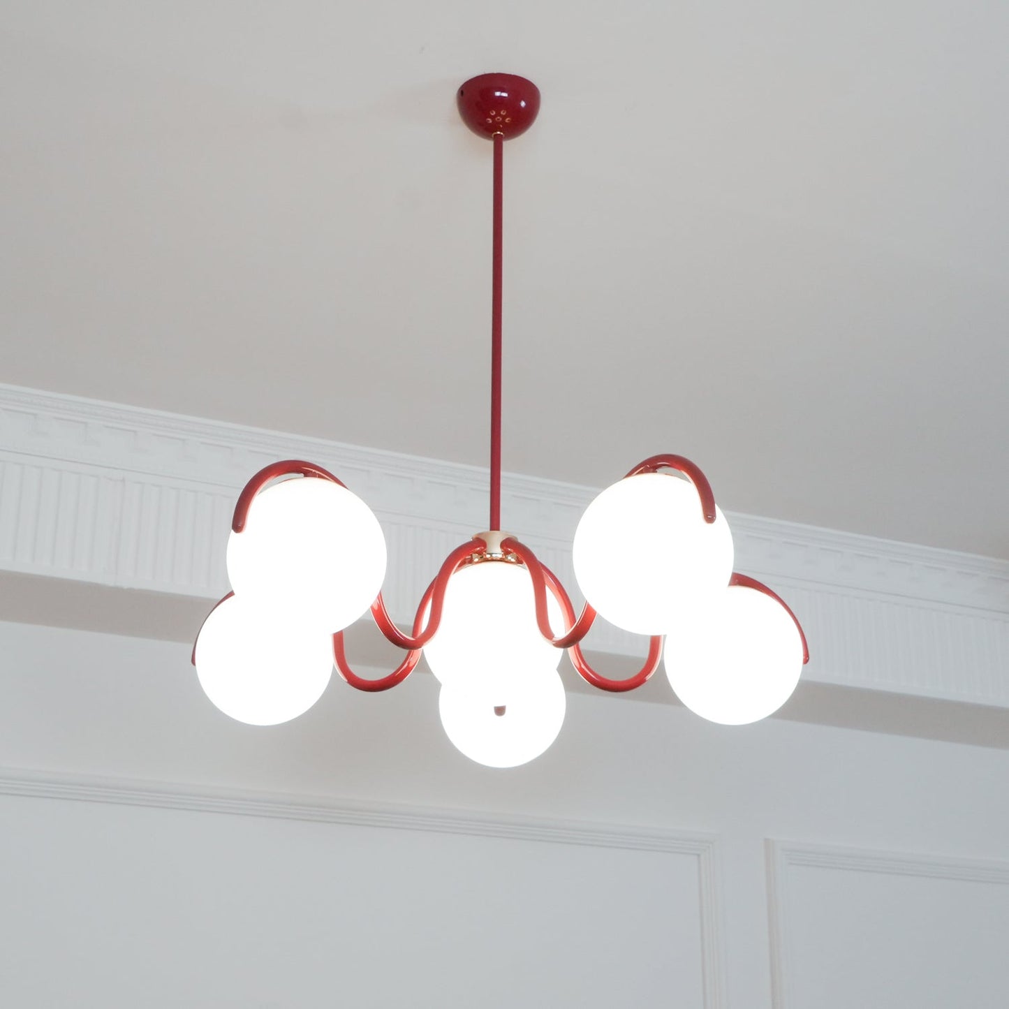 Reedway Linear Chandelier | Metal Frame | 6 White Glass Globes