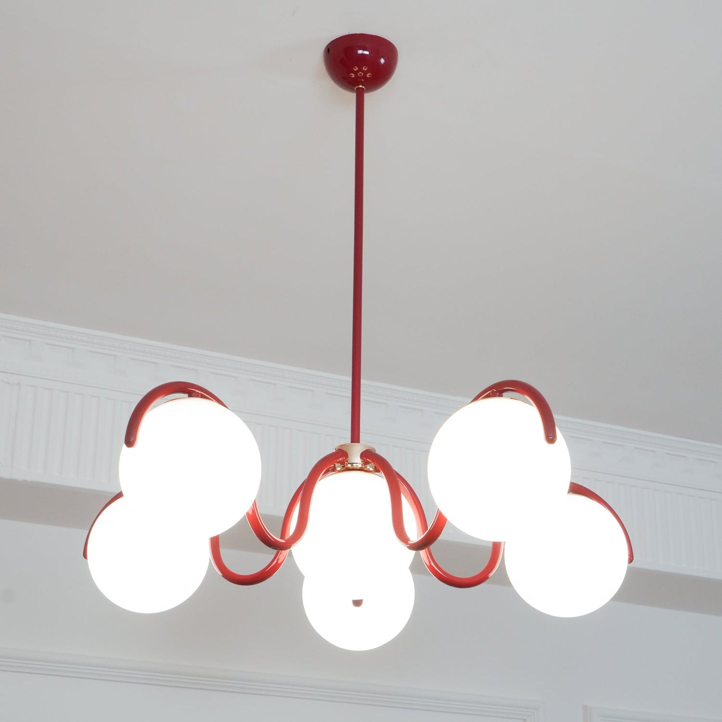 Reedway Linear Chandelier | Metal Frame | 6 White Glass Globes
