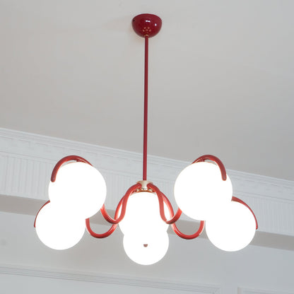 Reedway Linear Chandelier | Metal Frame | 6 White Glass Globes